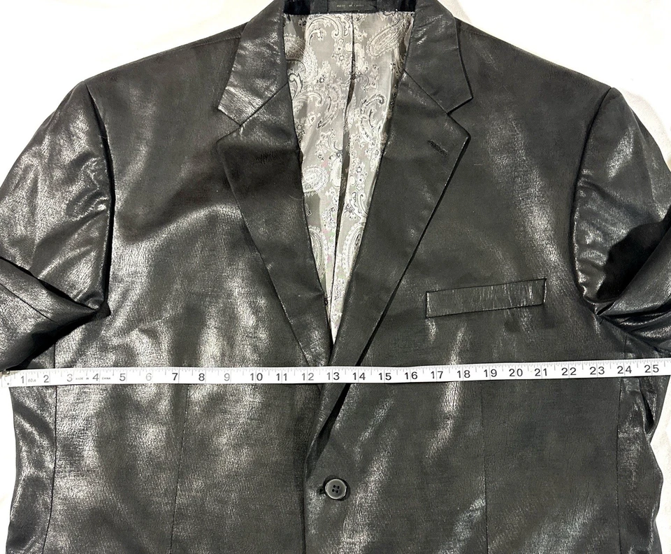 Andrew Fezza Men’s Black Coated Fabric Blazer Jacket XL (Measured)– Leather Look - Image 3 of 4