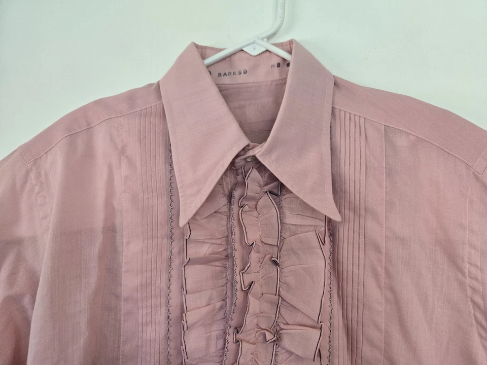 Vtg 70s Shirt Mens 15.5 Ruffle Tuxedo French Cuff Austin Powers Disco Pink - Image 2 of 4