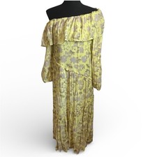 ASTR the Label Kaylani Off Shoulder Floral Gray Yellow Maxi Dress Sz S No Tie