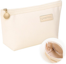 White Makeup Bag Travel Cosmetic Organizer Toiletry Pouch Zipper 19.5x11x6.5cm