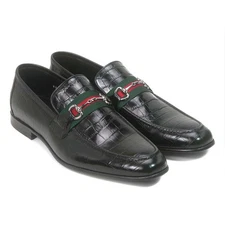 Golden Pass Men's Black Crocodile Print Calfskin Leather Loafer (10)