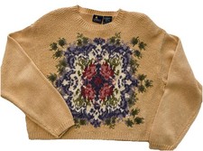 Vintage NWT LizSport Cropped Hand Knit Floral Sweater Size Women  s Large