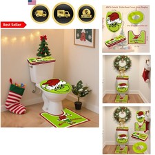 Christmas Decorations Grinch Toilet Seat Cover Rug Set Bathroom Xmas Decor