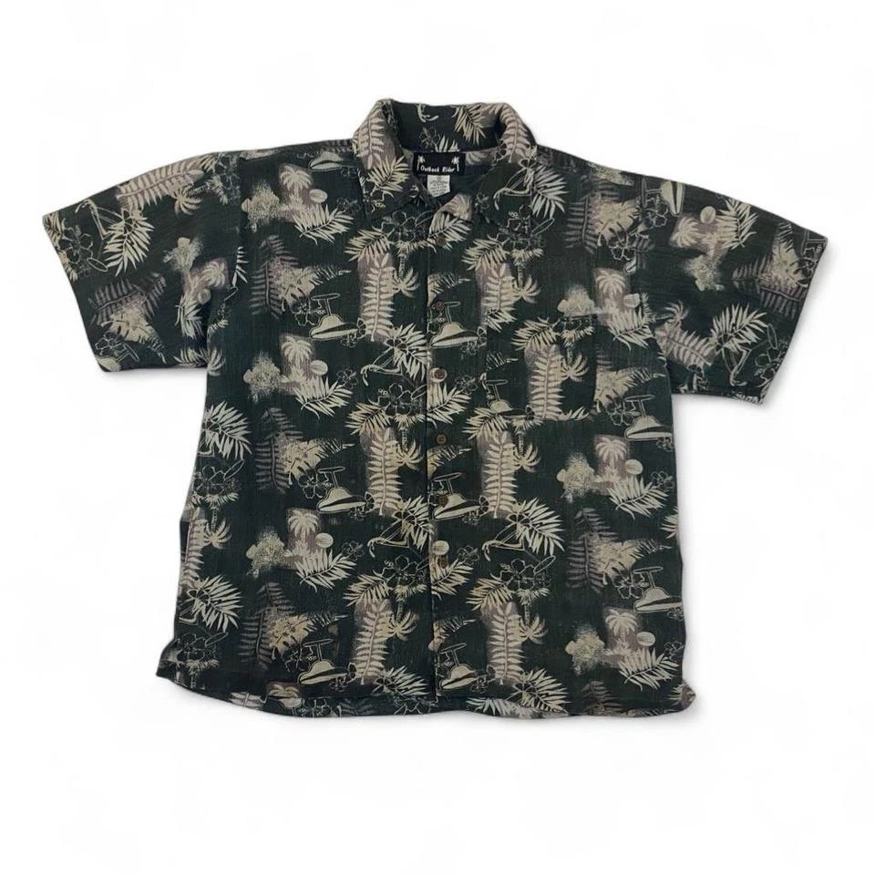 VTG 90s Outback Rider Hawaiian Loop Collar Button Shirt Adult M Black Rayon