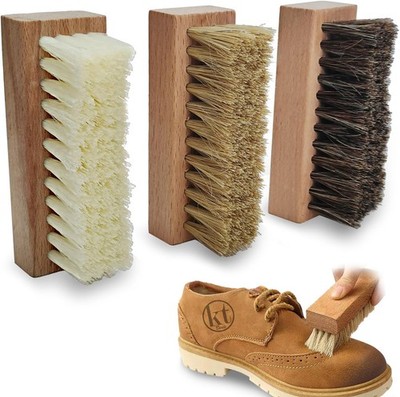 Small Shoe Cleaning Brush Set of 3 Brushes W/ Nylon Boar & Horsehair Bristles