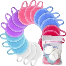 Reusable Makeup Remover Pads, 18 Packs Microfiber Face Cloth with a Washable Lau