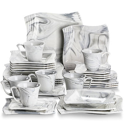 MALACASA, Series Flora, 30-Piece Porcelain Dinnerware Set, Marble