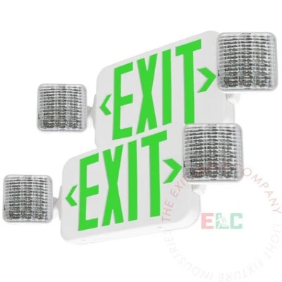 LIGHT FIXTURE INDUSTRIES LFI Lights | Green LED Exit Sign Emergency Light Combo | 2 Pack COMBO2-G-W-BB-2