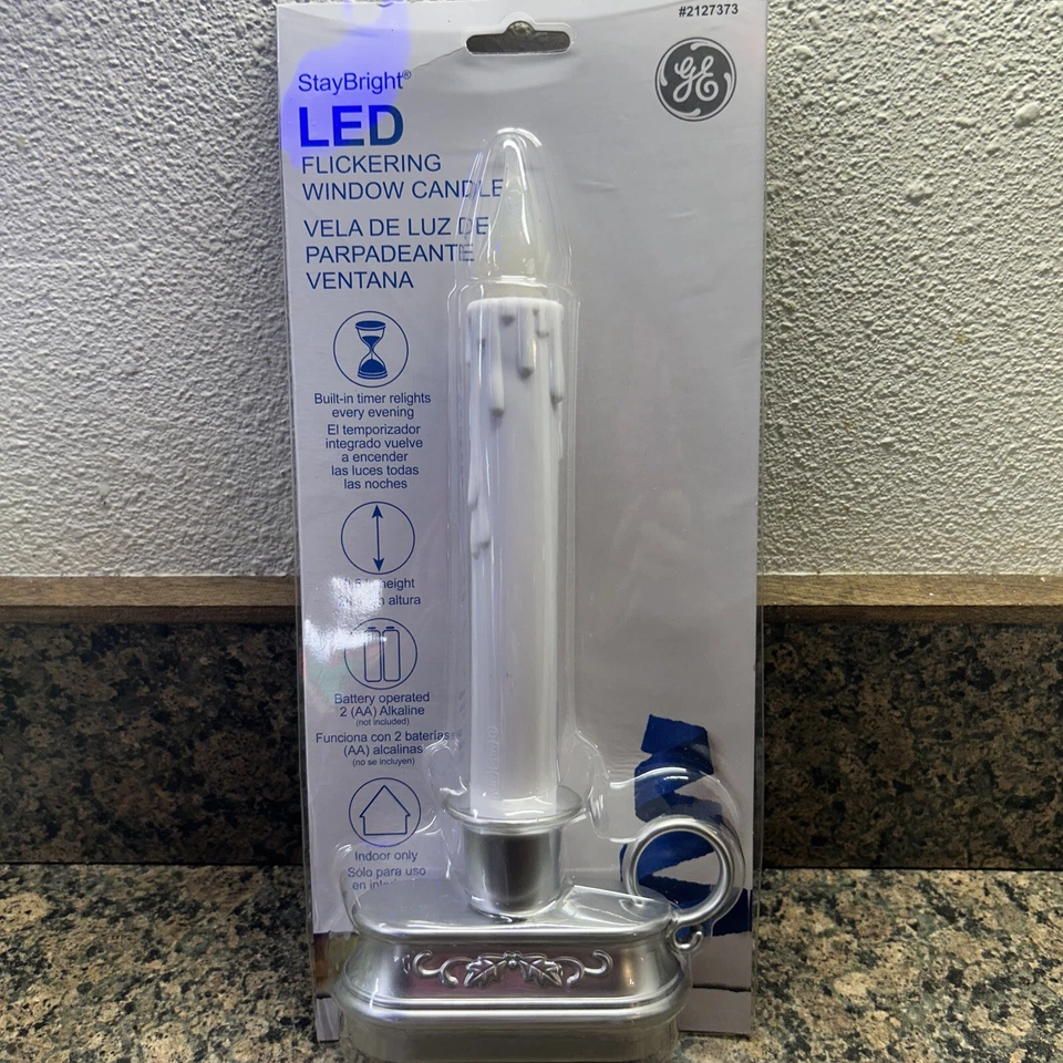 GE LED Flickering Window Candle Battery Powered with Timer Silver Base - Image 2 of 4