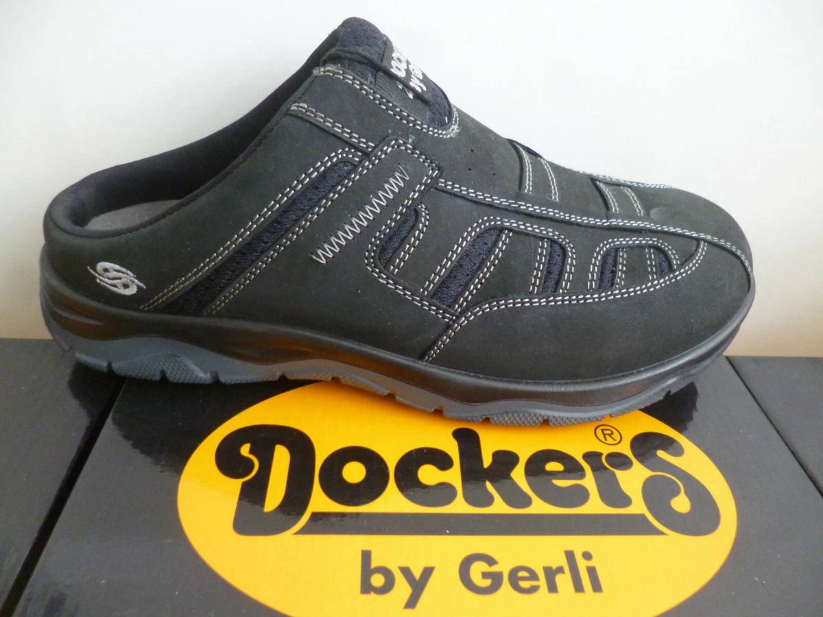 Dockers Herren Clogs Pantolette Pantoletten Schuhe Leder schwarz 52HU003