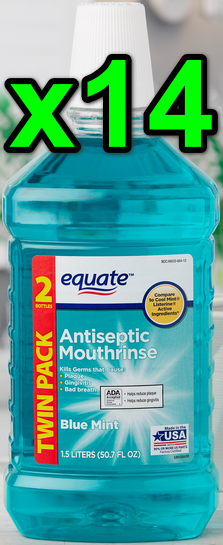 14 x Equate Antiseptic Oral Rinse Mouthwash Blue Mint ...