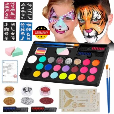 MARKENLOS Kinderschminke Set Mädchen Fasching, 36 PCS Professionelle Gesichtsfarbe Kinder