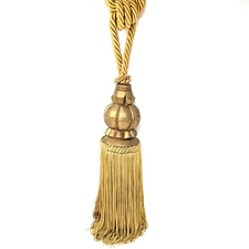 Vintage Curtain Tieback Gold Carved Wood Silk Tassel Regency Luxury Large 31"