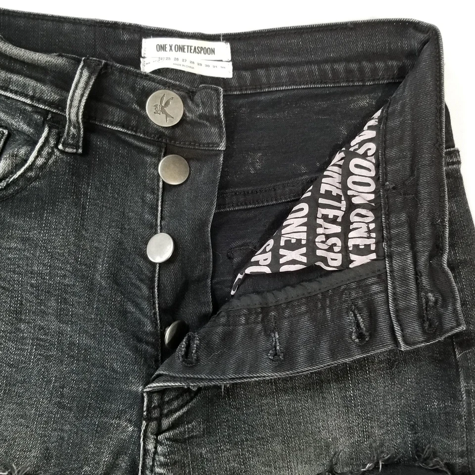 ОДИН x одна чайная ложка Harlets Jean шорты черный высокий подъем витой манжеты кромки размер 24 - Изображение 3 из 4