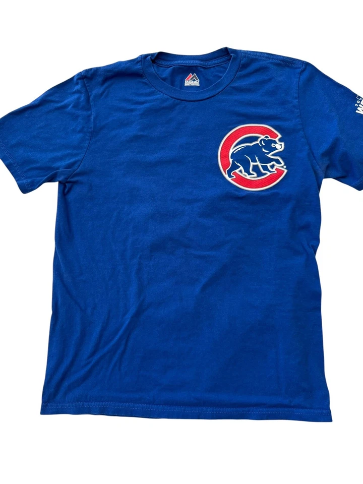 Camiseta Majestic Chicago Cubs Bryant #17 2016 Serie Mundial Azul Niños L 14-16 Usada en Excelente Condición Foto 2 de 4