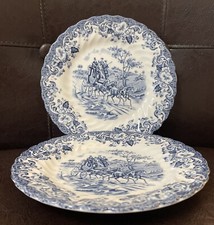 Set of 2 Vintage Johnson Bros Coaching Schenes Bread Plates 6 1/4 Blue England 