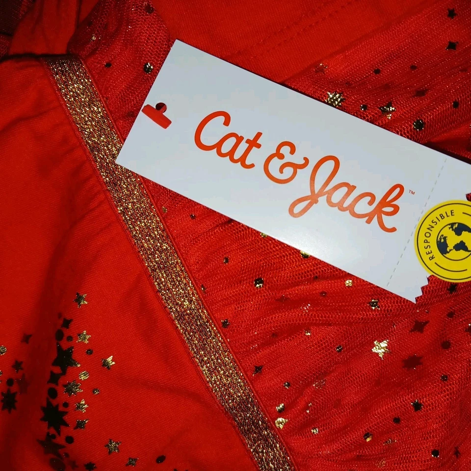 Vestido de festa feminino tamanho S 6 7 estrela dourada vermelha glitter. Macaco para gatos novo - Imagem 3 de 4