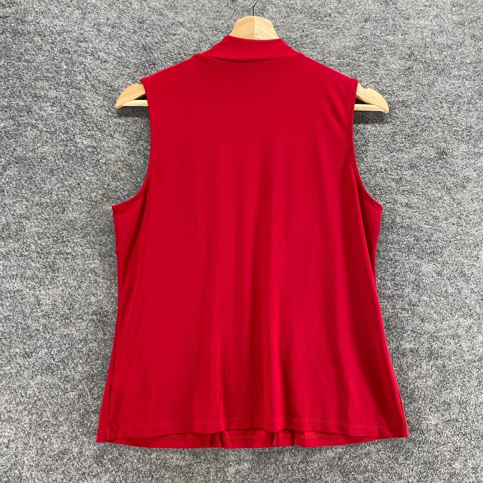 Top Anne Klein Mujer S Pequeño Rojo Cuello Alto Sin Mangas Correa Ancha Botón Informal Foto 2 de 4