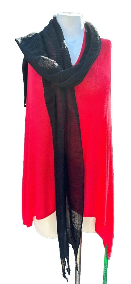 Coldwater Creek Rippling 褶皱透明围巾黑色 11x78 颈部裹身条纹下摆全新带标签 — 第 2/4 张图片