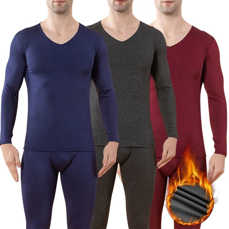Men's Winter Fleece Lined Underwear Set Ultra Soft Thermal Long Johns Top Bottom eBay