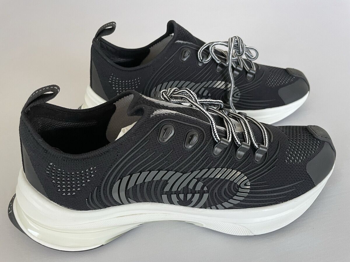 GUCCI Men's Run Knit Sneaker Shoes GG Logo Monogram Black GUCCI Men's Run Knit Sneaker Shoes GG Logo Monogram Black