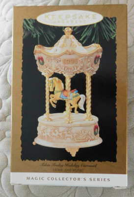 New Hallmark Ornament, Tobin Fraley Holiday Carousel, Light Music, 1995, in Box