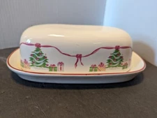 SANGO CHINA HOME FOR CHRISTMAS 1992 #4829 BUTTER DISH WITH LID VG USED