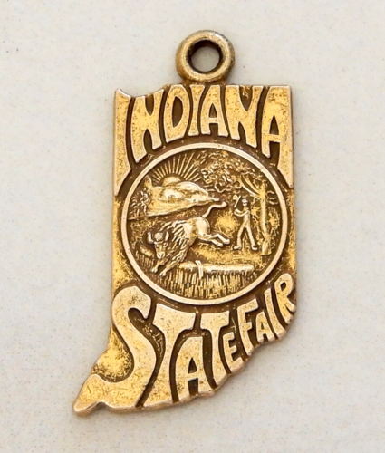 GF Indiana State Fair Charm Pendant Vintage Gold Scene Travel Souvenir Retro - Picture 1 of 2