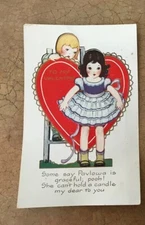 Vintage Valentine Postcard Heart Pavlowa Paper Doll Cut Out