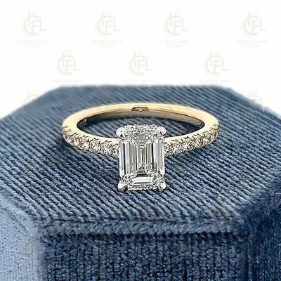 2.4TCW Emerald Moissanite Hidden Halo Engagement Ring 14k Two-Tone Gold Plated