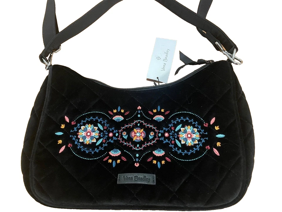 New Vera Bradley boho Crossbody handBag purse Black floral shoulder bag paisley - Image 2 of 4