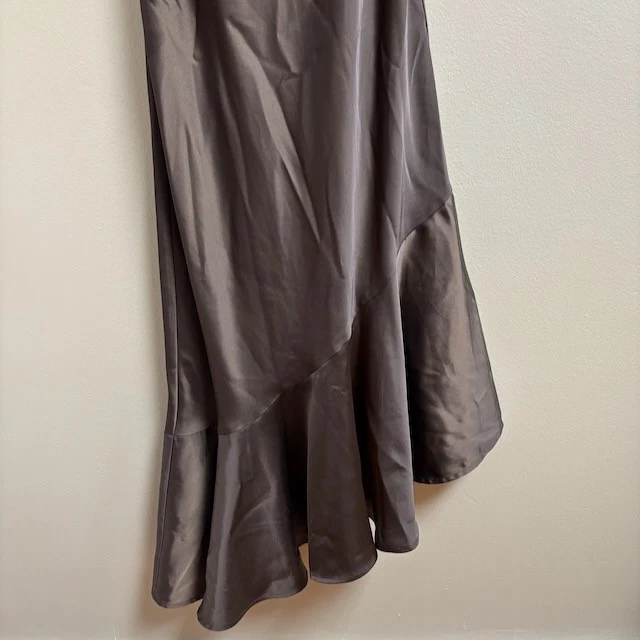 SCOOP Womens Y2K Midi Dress Size S Brown Satin Cowl Neck Asymmetric Going Out - Image 3 of 4