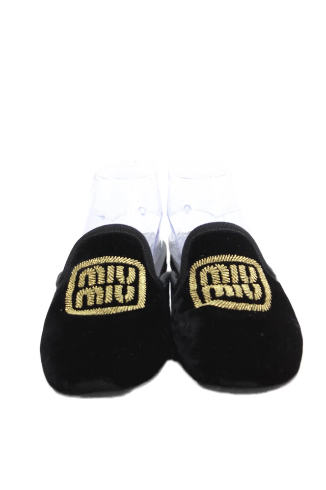 Miu Miu Womens Embroidered Velvet Mules Black Size 38.5 8.5 - Image 2 of 4