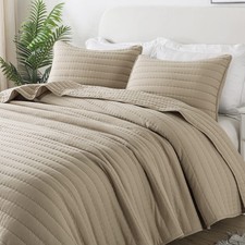 Beige Cream Tan King Size Quilt Bedding Sets with Pillow Shams, Lightweight Soft