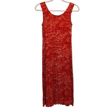 VTG 90s Artsy Lagenlook Tank Dress 8M Abstract Vibrant Midi Bohemian Casual