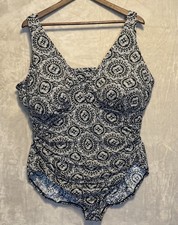 Lands End Womens SlenderSuit 24W Black Grecian One Piece Swimsuit UPF 50 