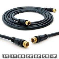3-100FT F-Type Male to Male Screw-On RG6 Coaxial Cable Satellite TV Antenna Gold