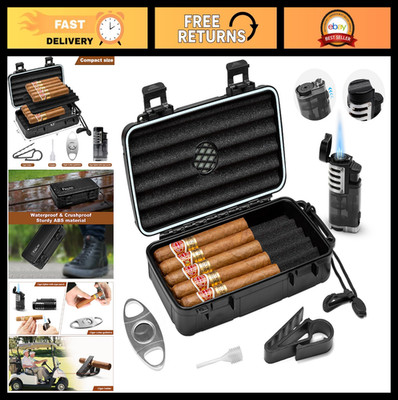 Portable Travel Cigar Humidor Case Kit - Waterproof, Crushproof, Airtight Seal,