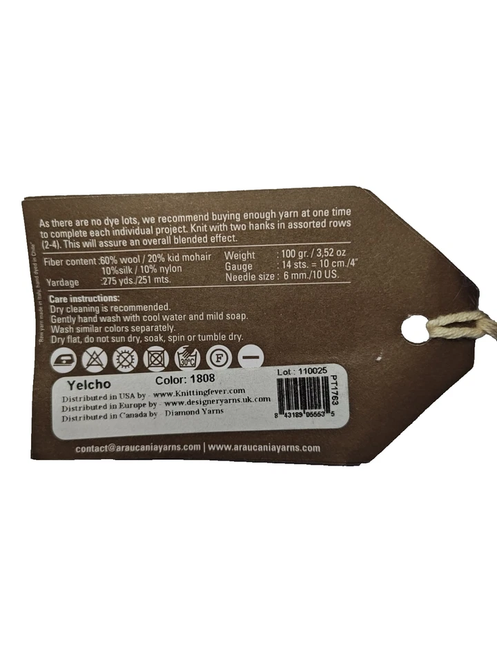 6 Skeins Araucania Yelcho #1808 Hand‑Dyed Kid Mohair/Silk Blend 100 g - Image 4 of 4