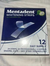 Mentadent Gentle Teeth Whitening 24 Strips Coconut Oil Enamel Safe 12 Day Supply