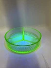 Vtg Uranium Glass Divided Relish Nut Candy Dish 5.25" Green Depression Glass