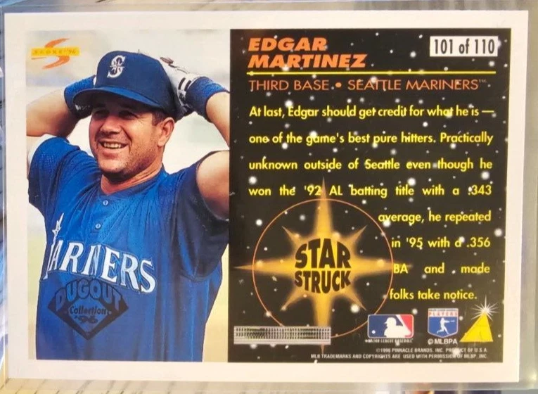 1996 Score Star Struck Dugout Collection Edgar Martinez #101 Seattle Mariners - Image 2 of 2