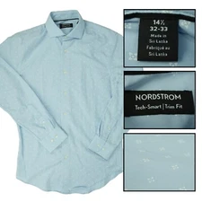Nordstrom Mens Shop Tech Smart Trim Fit Light Blue Dress Shirt Size 14 1/2 32-33