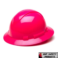 Pyramex Ridgeline Full Brim Hard Hat, 4-Point Ratchet Suspension, Hi-Vis Pink