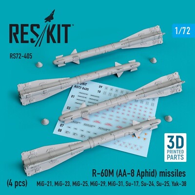 reskit rs480085 rafael python 5 missile (4 pcs)... 1/72 Reskit RS72-0405 R-60М (AA-8 Aphid) missiles (4 pcs) (MiG-21,MiG ...