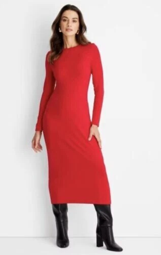 VALENTINO Abito donna rosso manica lunga a costine midi bodycon A New Day taglia:M