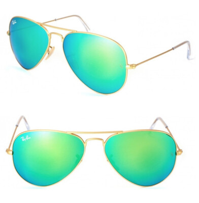 RAY BAN SUNGLASSES GOLD GREEN MIRROR RB 3025 112/19 58 AVIATOR EYEWEAR PILOT