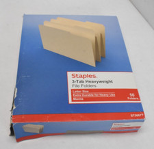 Staples 3-Tab Heavyweight File Folders Letter Size Manila Extra Durable 50 Pack