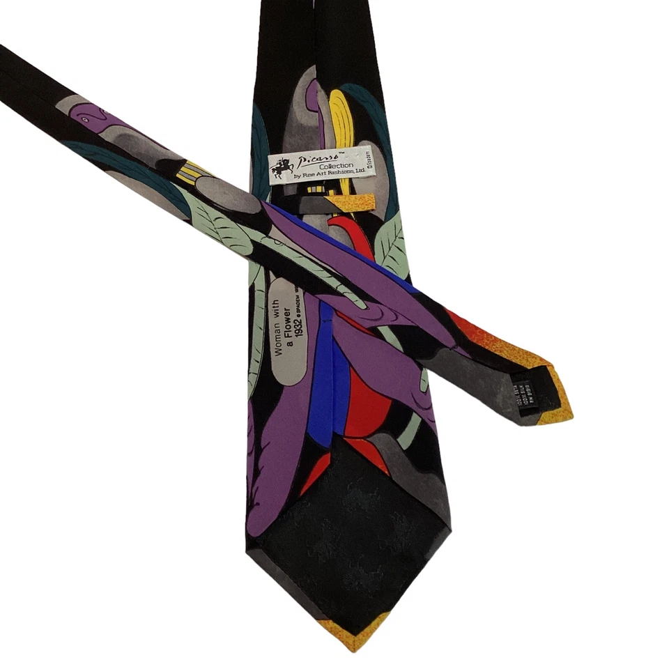 Gravata masculina PICASSO 100% seda designer ITÁLIA MULHER COM FLOR multicolorida em excelente estado usado - Imagem 3 de 3