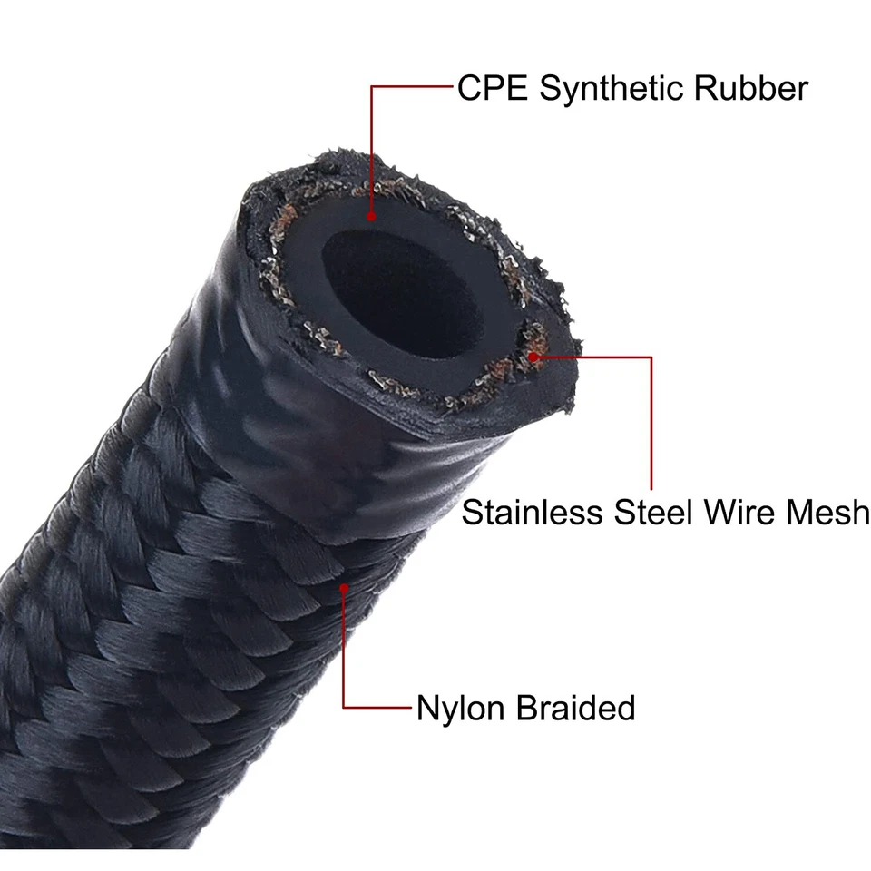 AN10 -10AN Fitting Nylon Braided Gas Oil Fuel Hose Line Pipe Kit 5 Meter 16 Feet - image 3 of 4